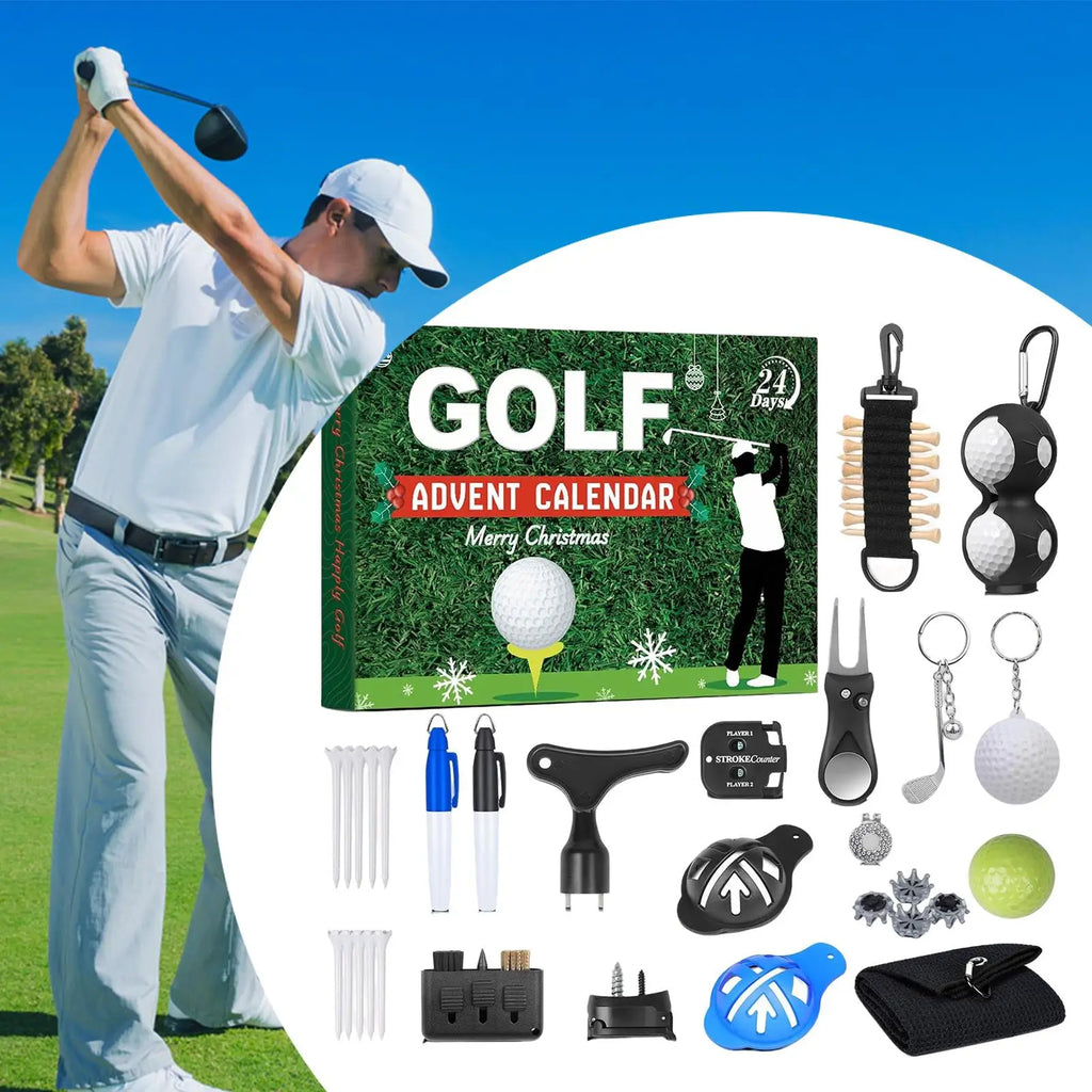 Christmas Calendar Countdown to Christmas 24 Boxes Accessory Set Golf Themed Design for Men Women Boys Girls Stocking Stuffers
