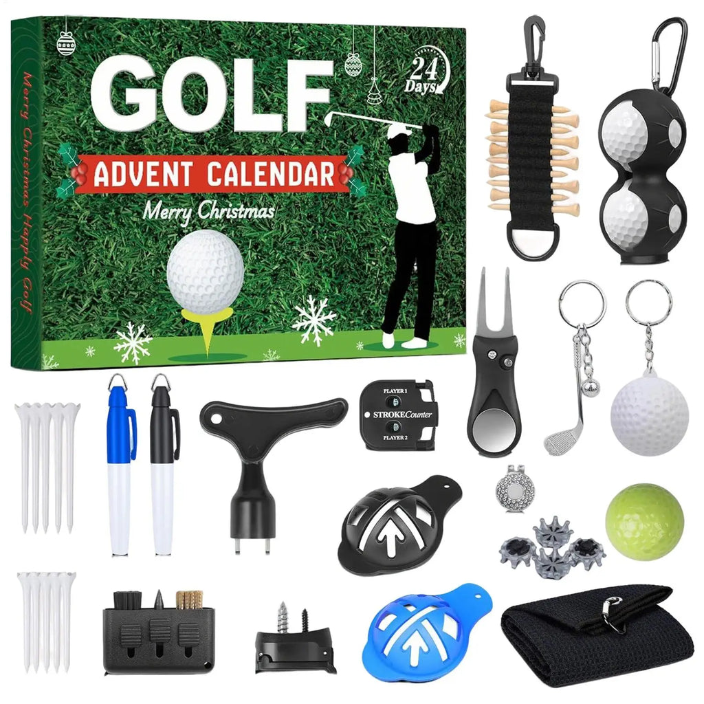 Christmas Calendar Countdown to Christmas 24 Boxes Accessory Set Golf Themed Design for Men Women Boys Girls Stocking Stuffers