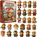 Highland Cow Advent Calendar 2026 with 24 Mini Cattle Figurines,  2D Acrylic Christmas Tree Decoration Pendant, Christmas Gift