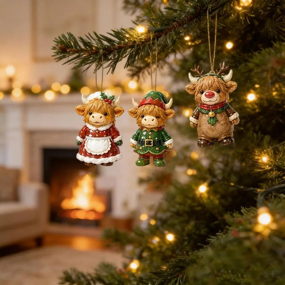 Highland Cow Advent Calendar 2026 with 24 Mini Cattle Figurines,  2D Acrylic Christmas Tree Decoration Pendant, Christmas Gift
